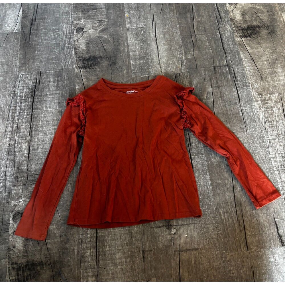 Girls‎ Cat & Jack Long Sleeve Ruffle Shirt Size M 8 Red Cotton Top